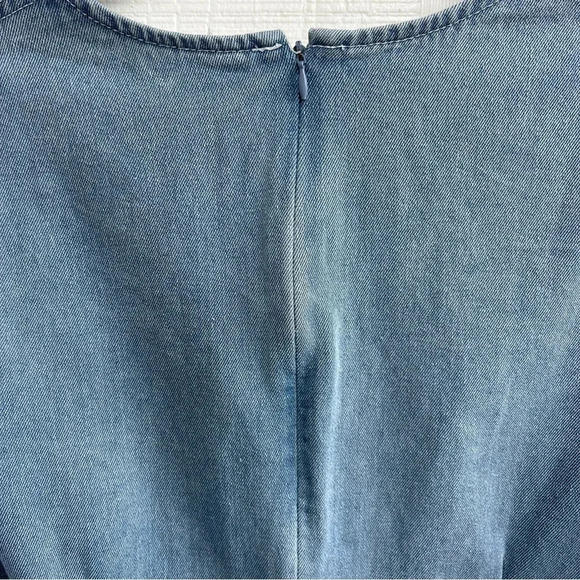 Prairie Cottagecore Denim Cotton Short Sleeved V-Neck Wrap Bust Midi Dress / M - Picture 7 of 10